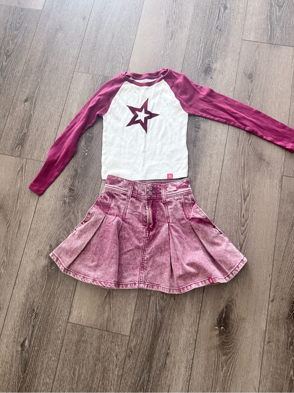 GAP American Girl Raglan Long-Sleeve Top with Burgundy Washed Skirt
